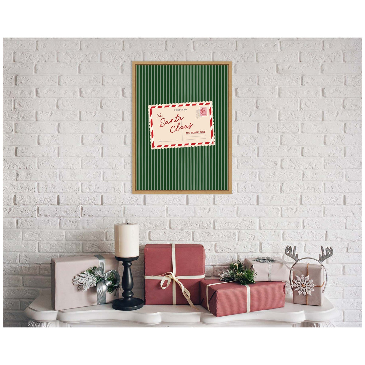 Retro Santa Claus Postcard by Lucky Guava Framed Canvas Wall Art Print