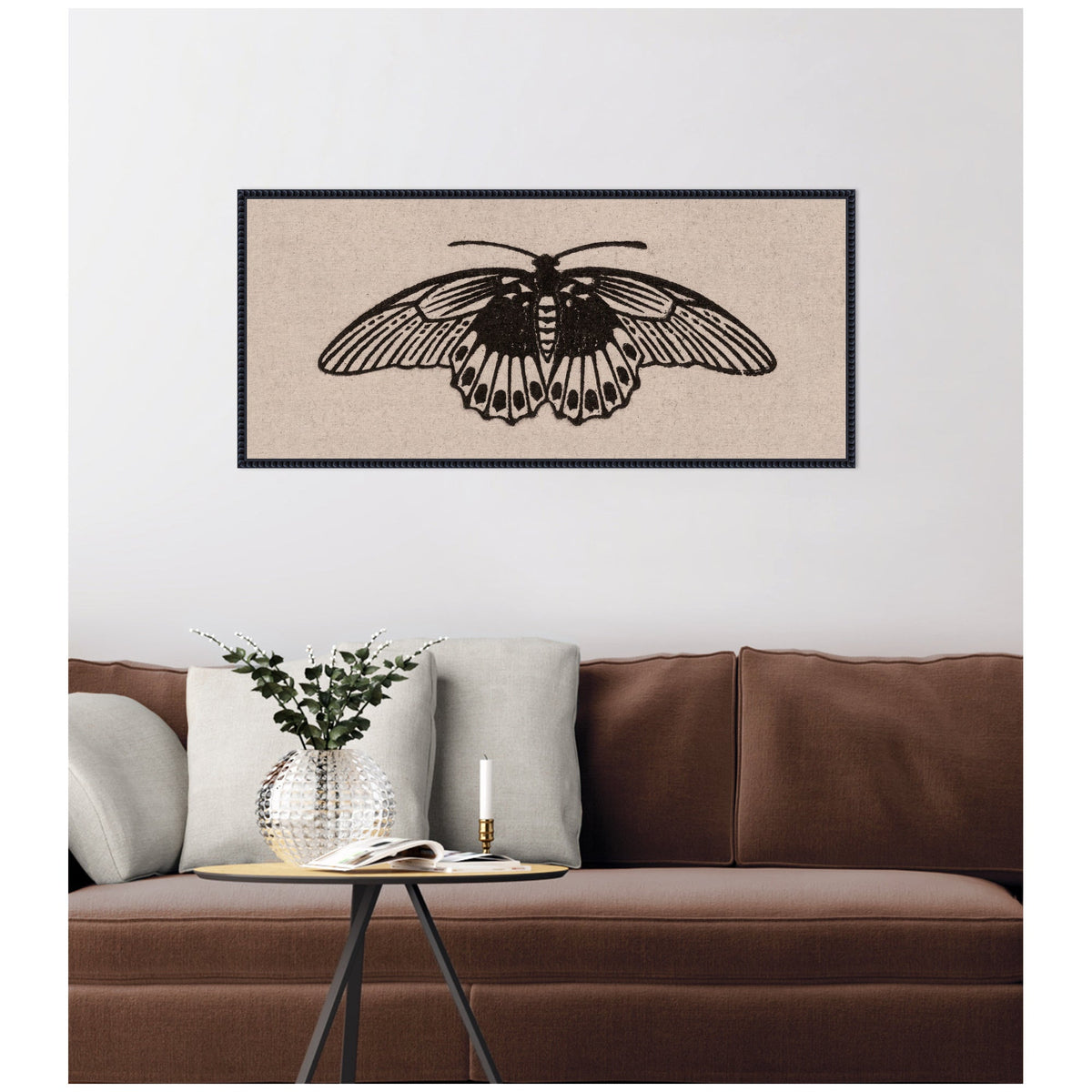 Vlinder 1901 05 04 Julie de Graag on Neutral Linen Panel by Nostalgia Prints Framed Canvas Wall Art Print