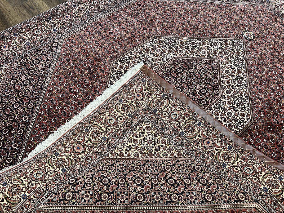 Wonderful Persian Bidjar Rug 7x8 ft, Almost Square Oriental Carpet, Herati Mahi, Highly Detailed, Ivory Red Navy Blue, Very Fine Handmade Bijar Rug - Jewel Rugs, view 11