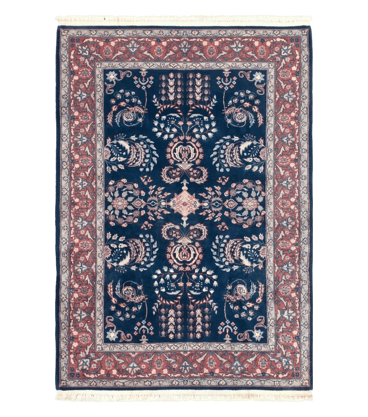 Dark Blue Indo Persian Rug 4x6, Medium Size Hand Knotted Oriental Carpet, Traditional Floral Indian Rug, Blue and Red Entryway Rug, Wool Rug - Jewel Rugs