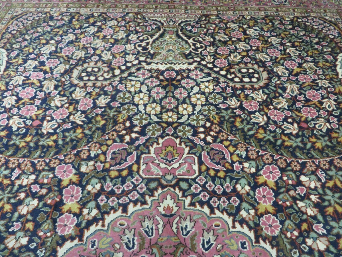 Turkish Sivas Rug 7x11, Navy Blue & Pink, Millifluer Floral Wool Carpet, Vintage - Jewel Rugs, view 4