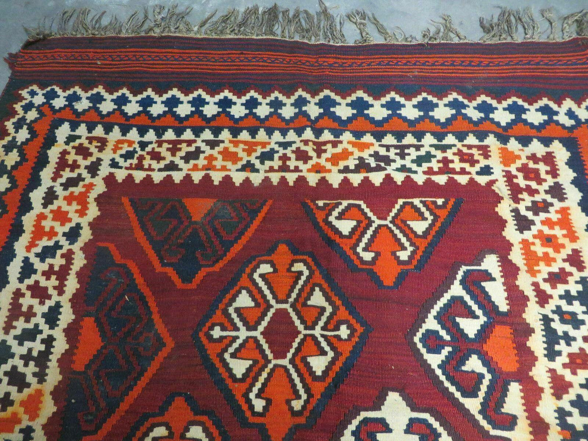 5' X 10' Antique Turkish Kilim Handmade Flat Weave Wool Rug Red Colorful Veg Dye Bohemian Boho Chic Tribal Style And Design - Jewel Rugs, view 4