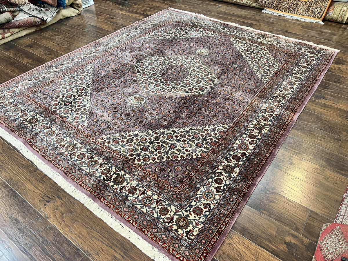 Indo Persian Bidjar Rug 8x10, Purple and Ivory Hand Knotted Wool Vintage Oriental Carpet, Herati Mahi Pattern, 8 x 10 Traditional Fine Rug - Jewel Rugs, view 2