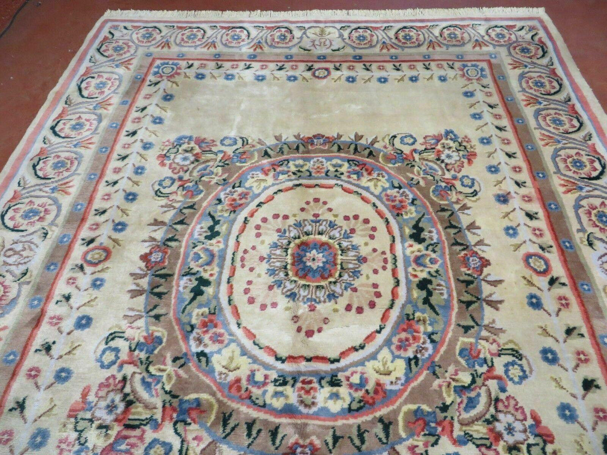 8' X 10' Vintage Handmade Wool Rug Aubusson Savonnerie Design European Nice - Jewel Rugs, view 13