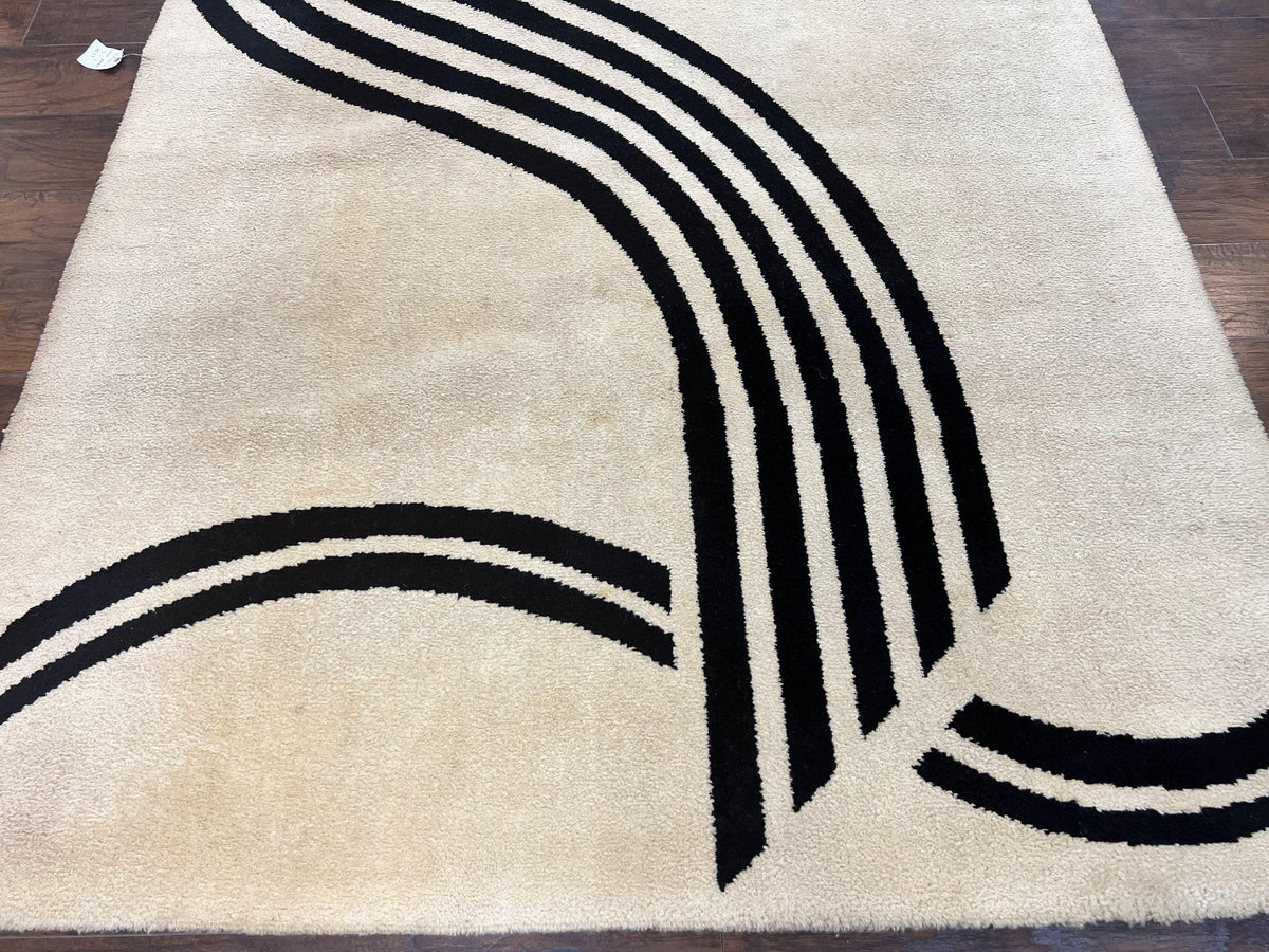 Modern Rug 6x9, Cream and Black, Abstract Pattern - Jewel Rugs, view 6