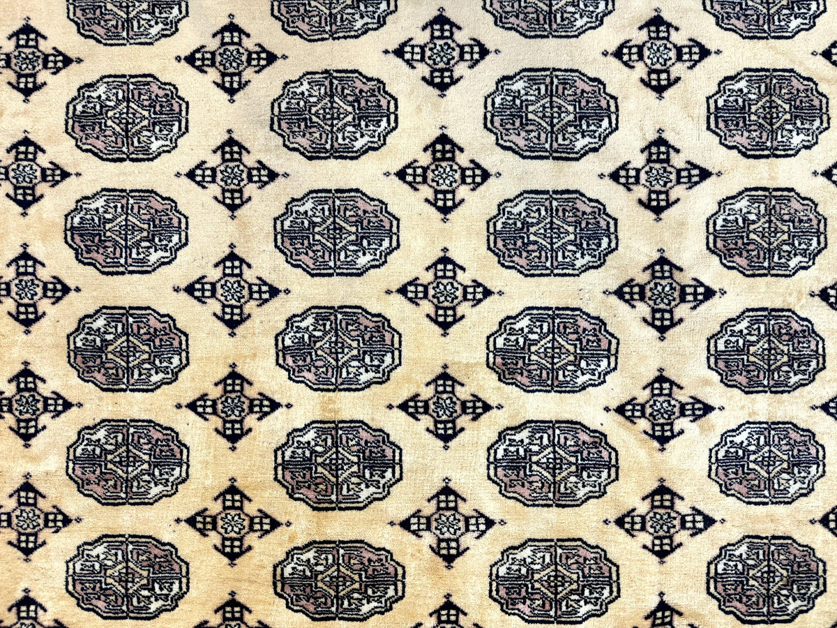 Pakistani Bokhara Turkoman Rug 9x11, Cream, Handmade Wool Vintage Carpet - Jewel Rugs, view 4