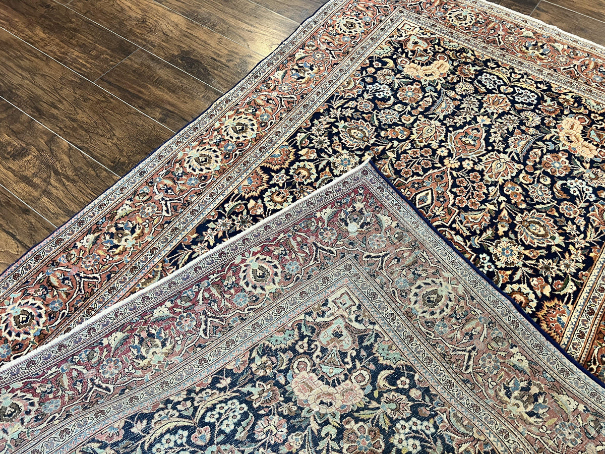 Persian Kashan Rug 4x7, Floral Medallion Vintage Handmade Hand Knotted Navy Blue & Red Wool Oriental Carpet, Highly Detailed Semi Antique Rug - Jewel Rugs, view 12