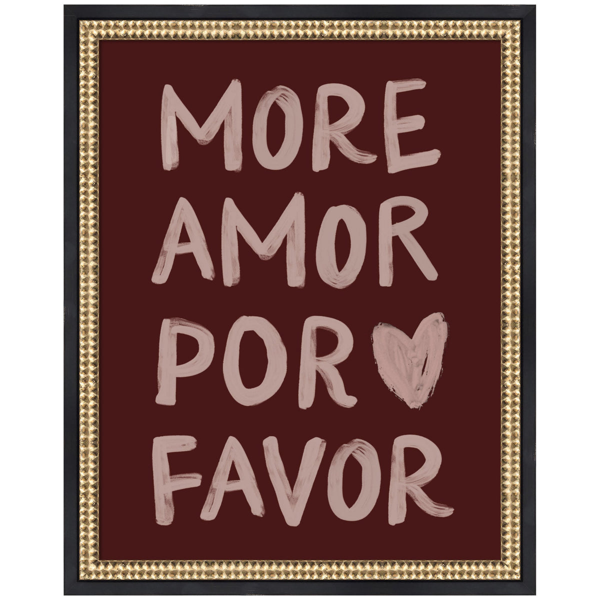 More Amor Por Favor Hand Painted Typography Maroon by Lucky Guava Framed Wall Art Print