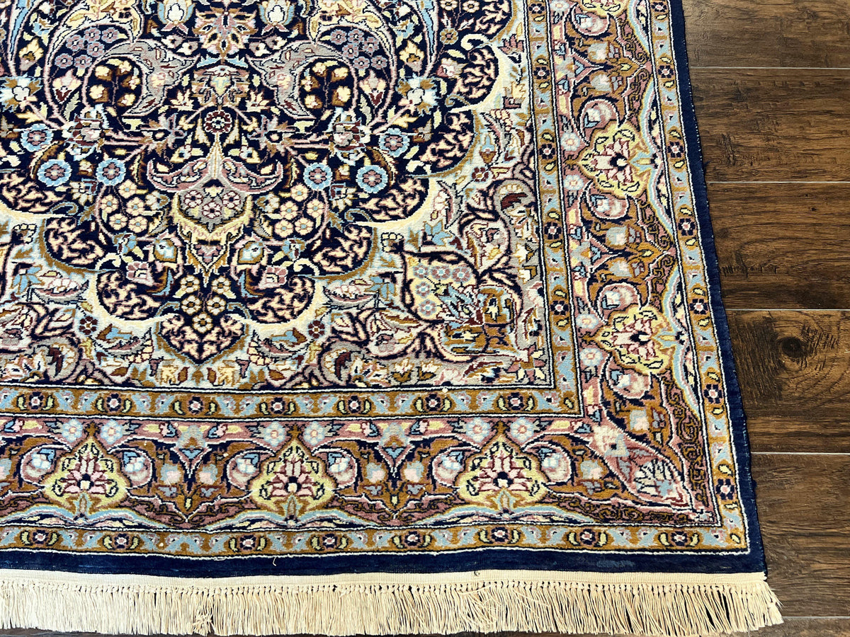 Pak Persian Rug 5x7, Navy Blue Hand Knotted Wool Oriental Carpet 5 x 7 ft, Floral Medallion, Traditional Vintage Pakistani Rug, 225 KPSI - Jewel Rugs, view 9