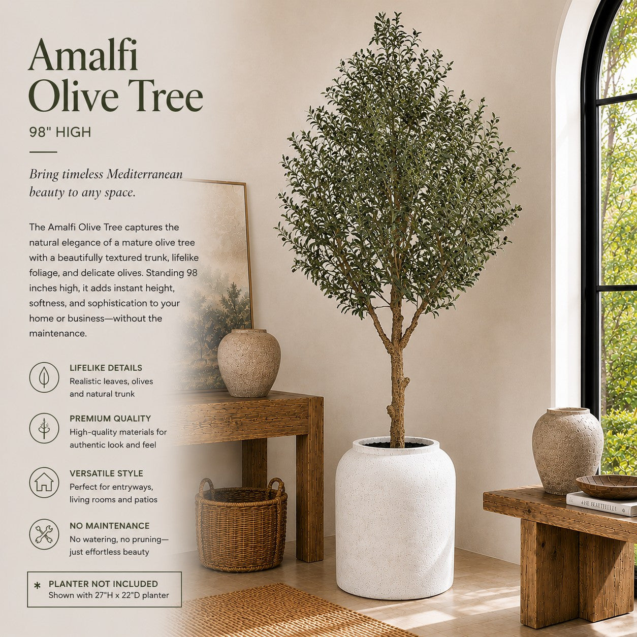 Amalfi 98" Artificial Olive Tree with Thousands of Realistic Leaves