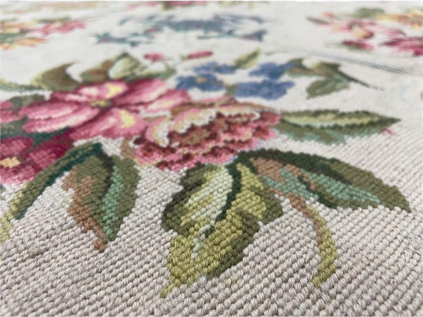 Hand-Knotted Needlepoint Carpet 6x9, Ivory/Cream Background, Colorful Flowers, Yellow Border, Aubusson Rug 6 x 9, New, Handmade - Jewel Rugs, view 4