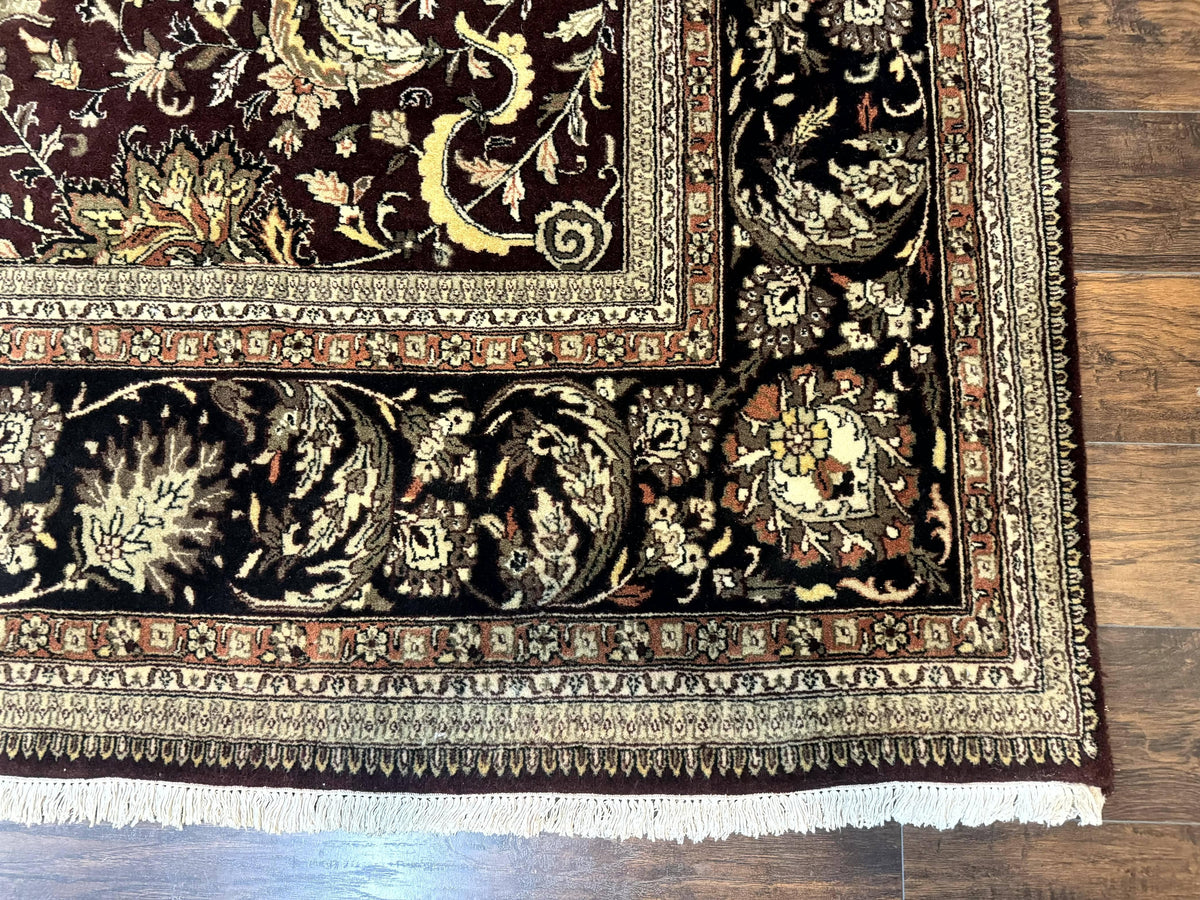 Indo Persian Rug 10x14, Floral Allover, Handmade Vintage Wool Rug, Dark Maroon/Plum and Black - Jewel Rugs, view 10