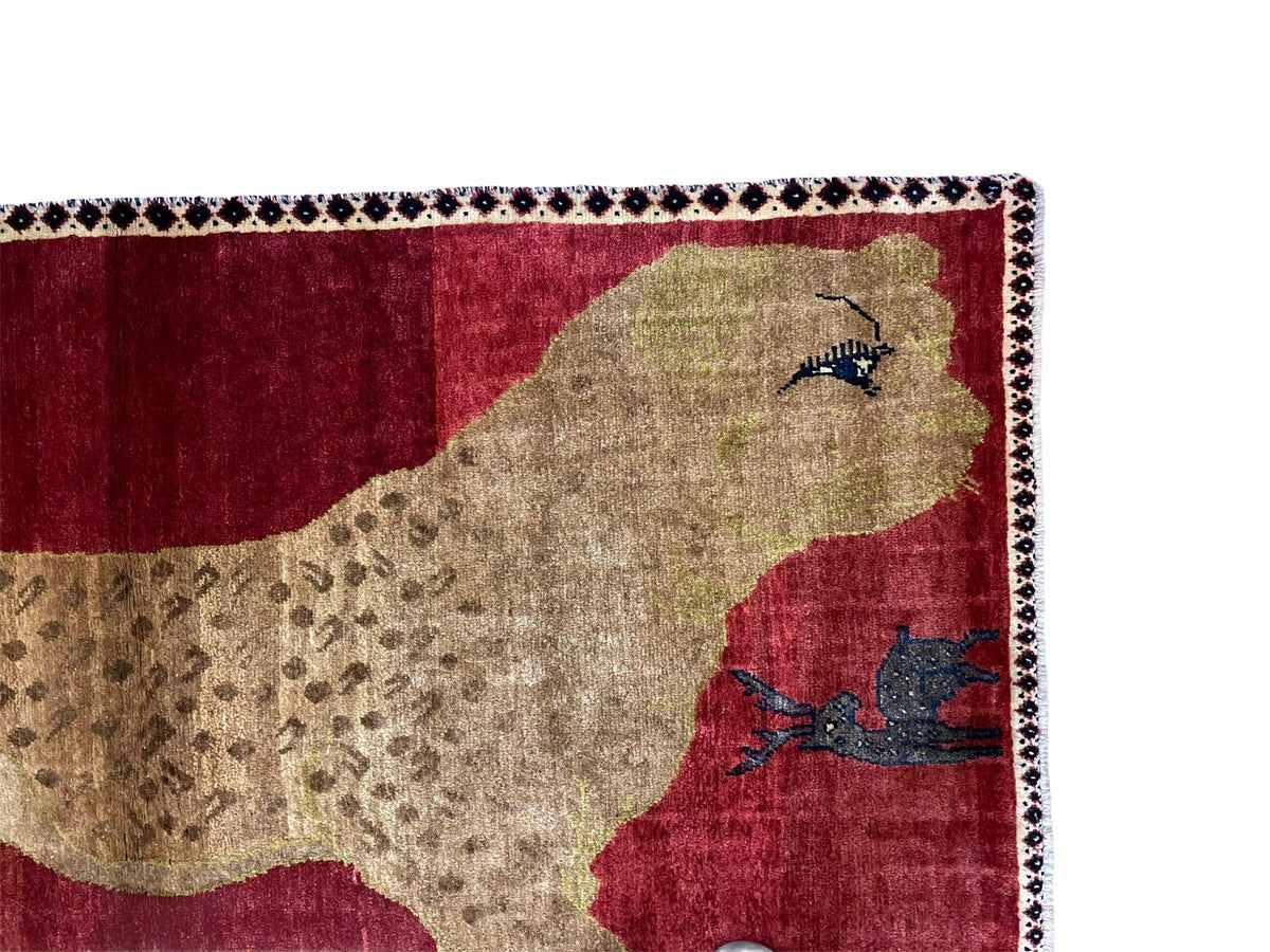 3.5 X 6 Handmade New Vintage Quality Wool Rug Leopard Red Tribal Hand-Knotted - Jewel Rugs, view 5