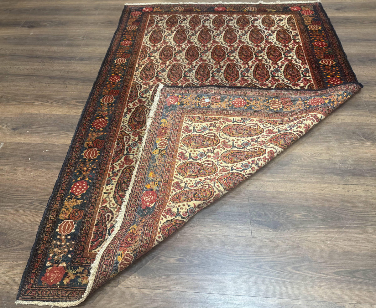 Antique Persian Kurdish Senneh Rug 4.6 x 6.5, Repeated Paisely Boteh Design, Handmade - Jewel Rugs, view 12