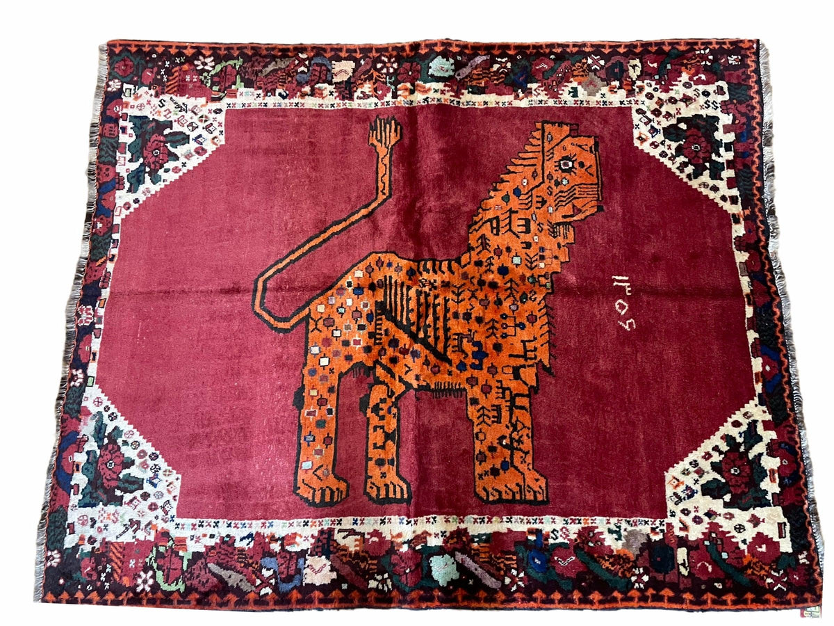5 X 6 Handmade Rug Zagros Quality Wool Rug Lion Organic Dyes Red Leopard Tribal - Jewel Rugs, view 10