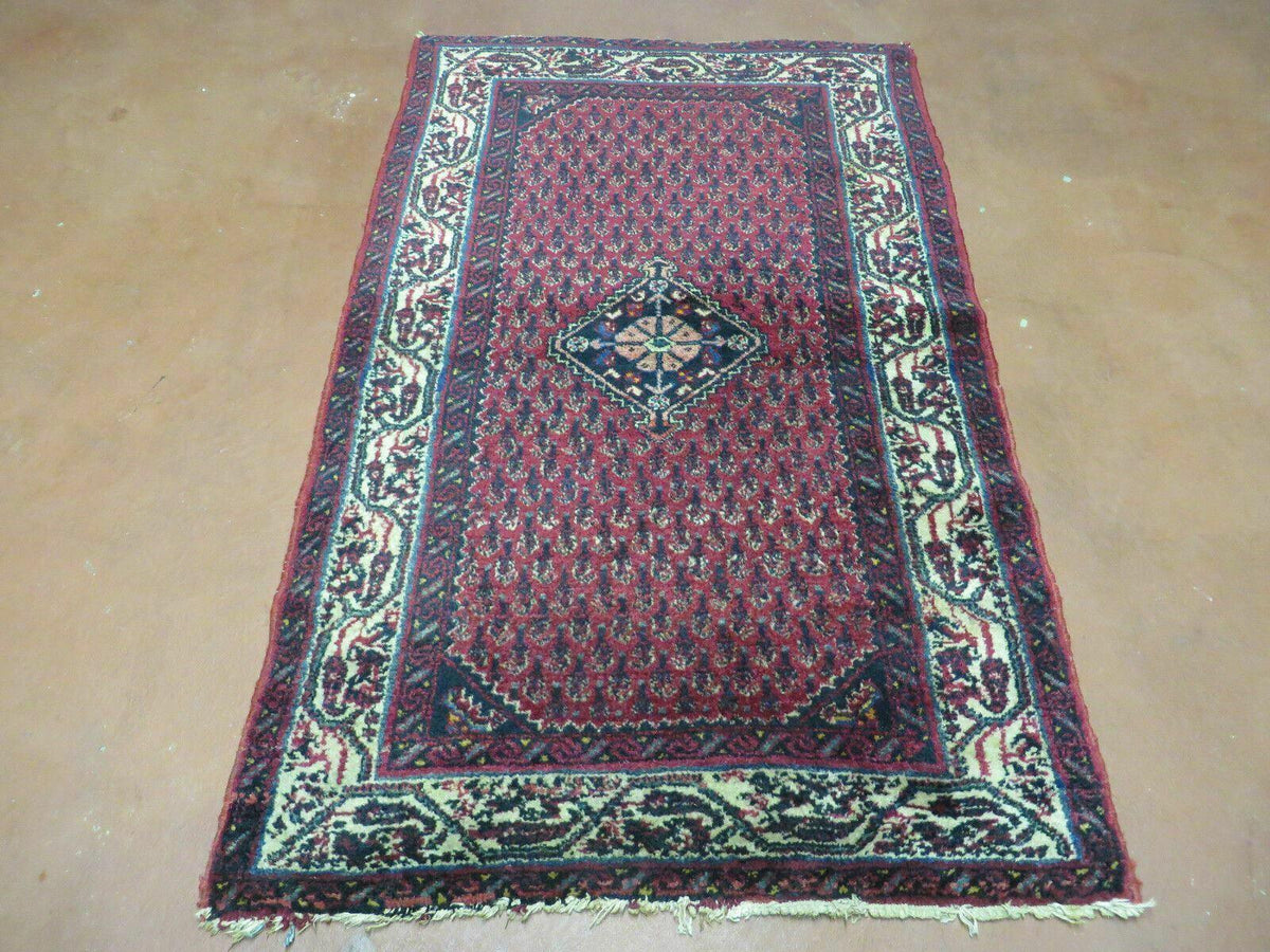 2.5' X 4' Vintage Handmade Indian Amritsar Wool Rug Paisley Design Red - Jewel Rugs, view 13