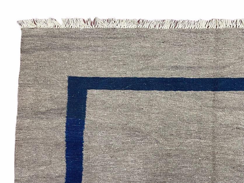 Geometric Turkish Kilim Rug 5' 7" x 7' 9", Flatweave Carpet, Minimal Design, Anatolian Carpet, Gray, Geometric, Dark Blue, Hand-Knotted, New - Jewel Rugs, view 8