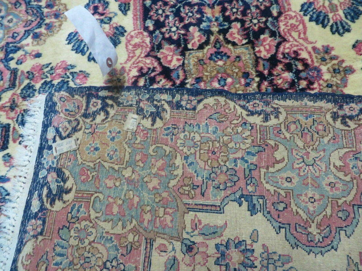 Antique Persian Kirman Rug 3.9 x 6.6, Floral Oriental Carpet, Ivory/Cream - Blue - Pink, Hand Knotted Wool Rug, Floral Medallion Rug 4x6 - Jewel Rugs, view 12