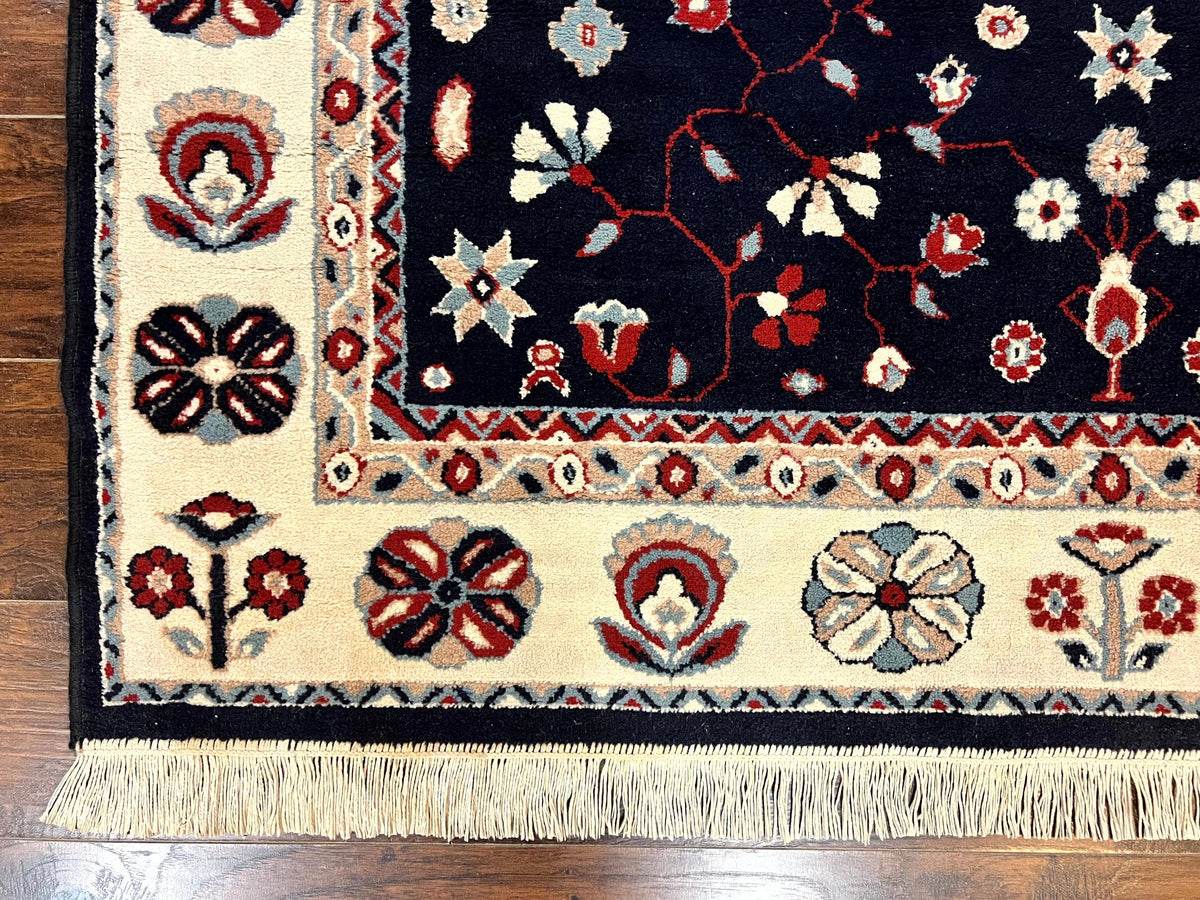 Belgium Power Loomed Rug 5.6 x 7, Navy Blue and Ivory, Heriz Pattern, Vintage Oriental Carpet - Jewel Rugs, view 9