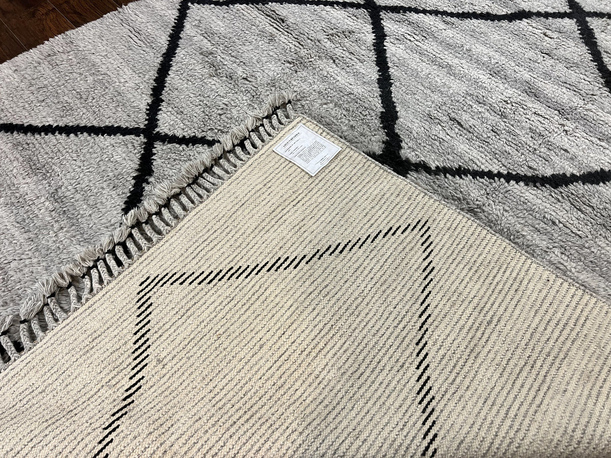 Modern Shag Rug 8x10, Gray and Black, Wool and Cotton, Lulu and Georgia, Handmade Indian Shag Rug - Jewel Rugs, view 11
