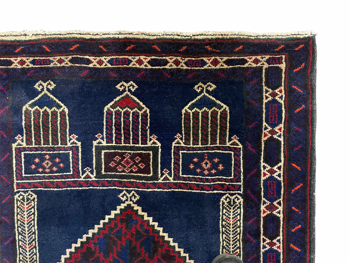3x5 Vintage Handmade Tribal Wool Rug Balouchi Prayer Rug Afghan Rug Red Blue Wow - Jewel Rugs, view 7