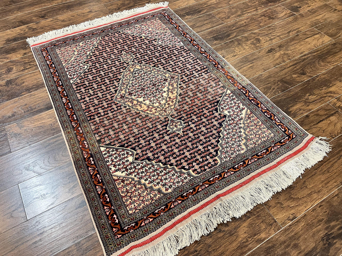 Afghan Rug 4x5, Wool with Silk Highlights, Very Fine Hand Knotted Vintage Oriental Carpet, Herati Pattern, Persian Rug, Bidjar Rug, 400 KPSI - Jewel Rugs, view 12