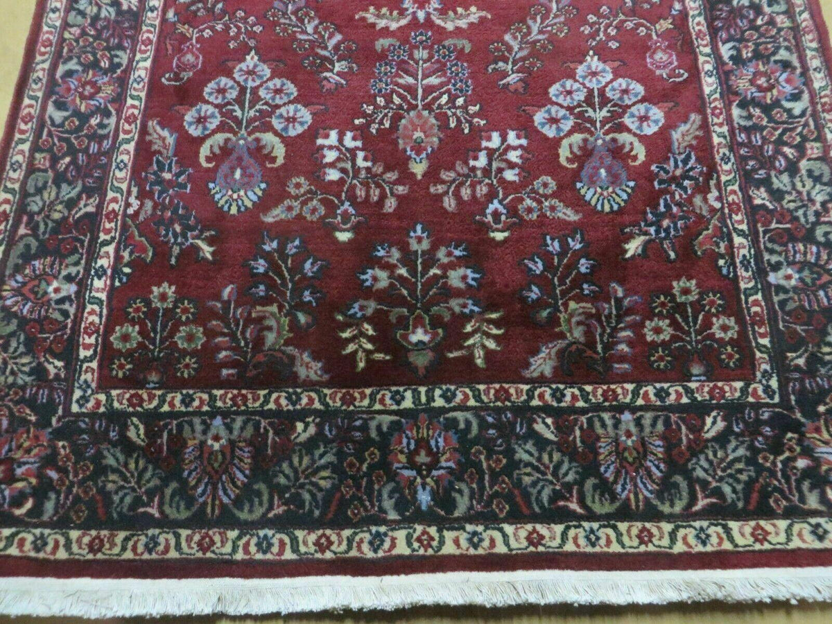 4' X 6' Vintage Handmade Fine India Jaipur Floral Oriental Wool Rug Red Nice - Jewel Rugs, view 5