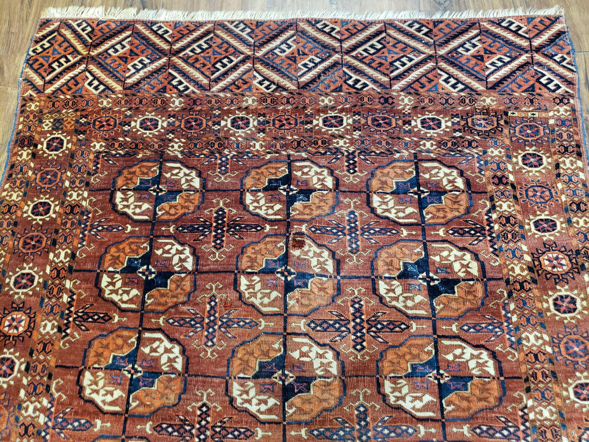 4x7 Antique Yamud Rug Russian Rug Turkoman Rug Fine Weave Rug - Jewel Rugs, view 4