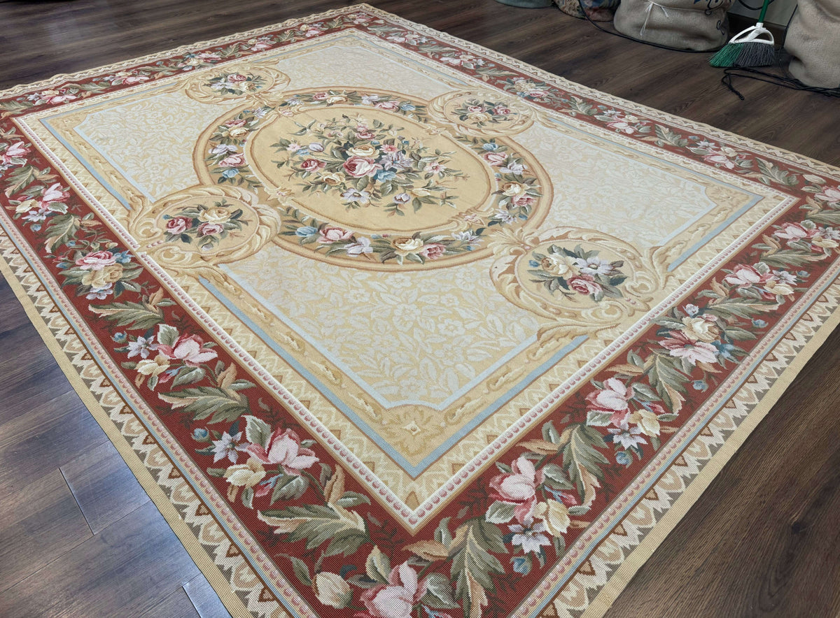 Needlepoint Rug 8x10, Aubusson Savonnerie European Carpet, Floral, Elegant - Jewel Rugs, view 3