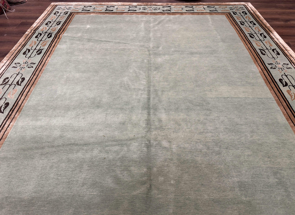 Palace Size Nepali Rug 9x18, Open Field, Light Mint Green, Wool Hand Knotted, Modern Contemporary - Jewel Rugs, view 5
