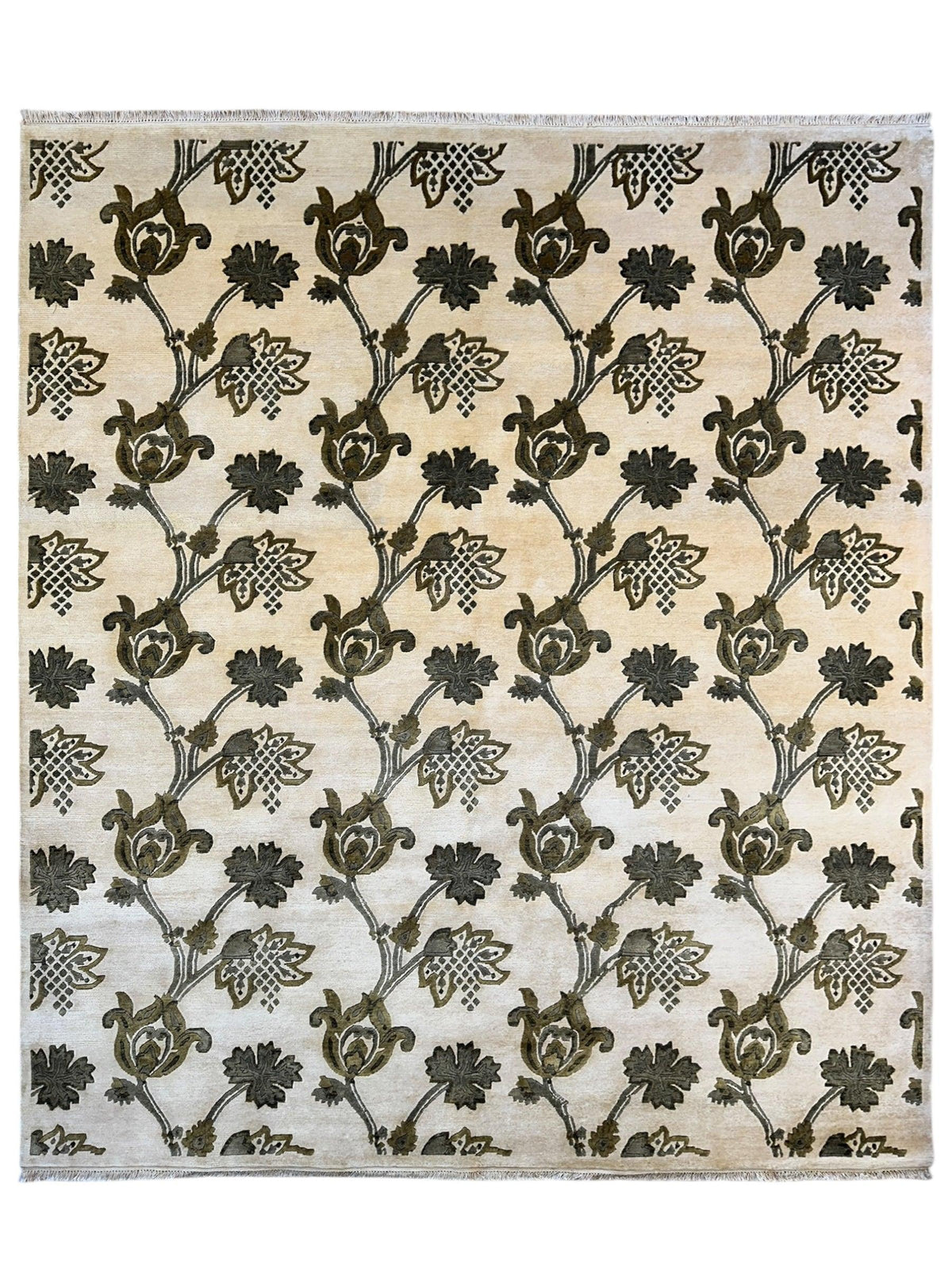 Indian Rug 8x10 | Ivory, Olive Green & Gray | Hand-Knotted Wool - Rugistan