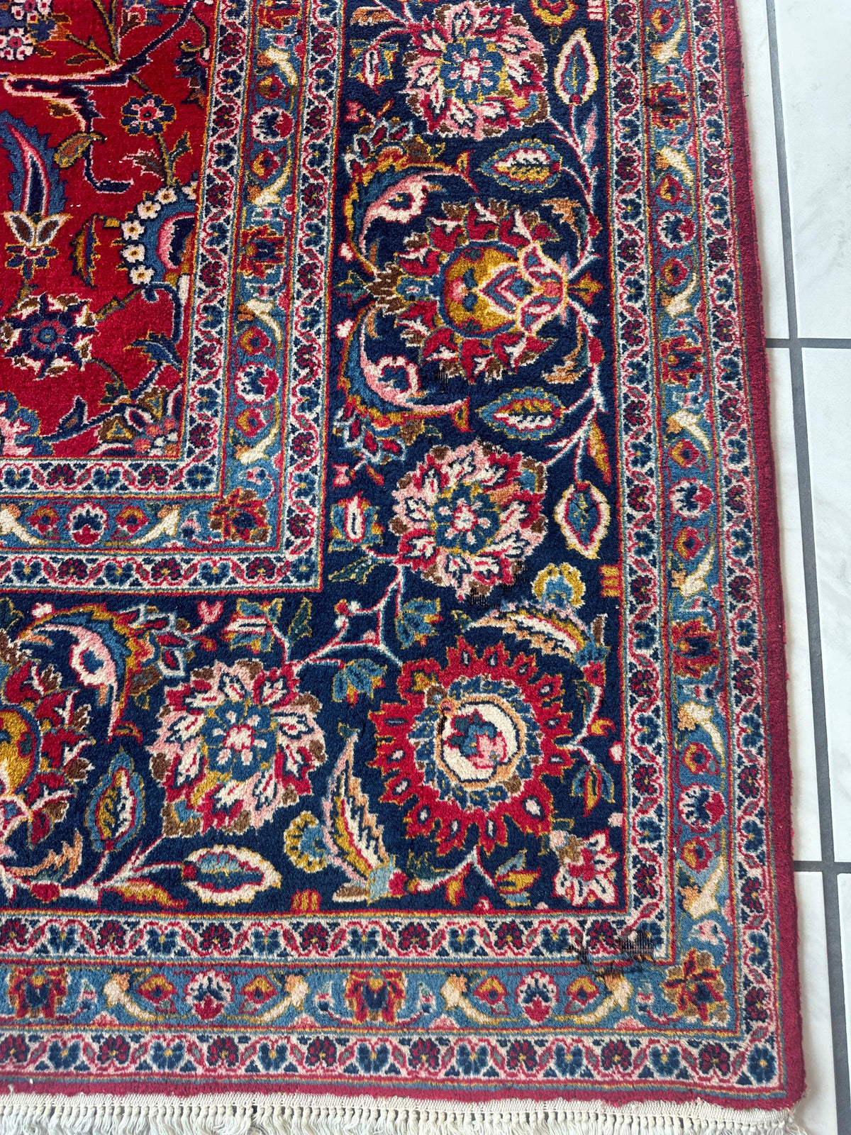 Persian Kashan Rug 10x14 | Red, Navy & Ivory | Hand-Knotted Wool - Rugistan, view 17