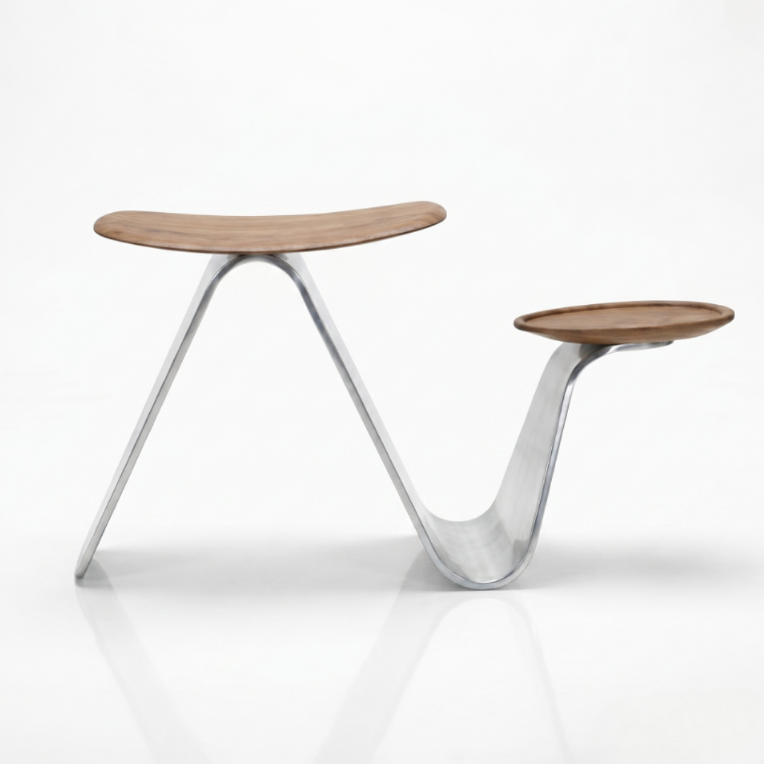 Libra Stool Acacia wood and Aluminium