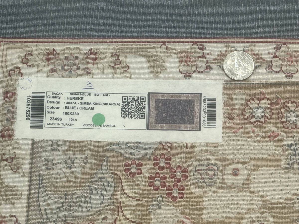 Turkish Silk Rug 5x8, Hunting Design, Animal Pictorials, Steel Blue & Ivory, Bamboo Silk - Jewel Rugs, view 10