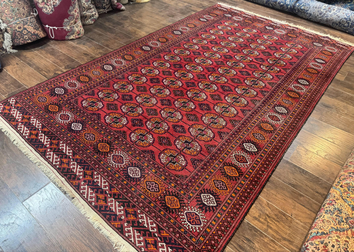 Antique Persian Turkoman Bokhara Rug 7x11, Tribal Rug, Red - Jewel Rugs, view 3
