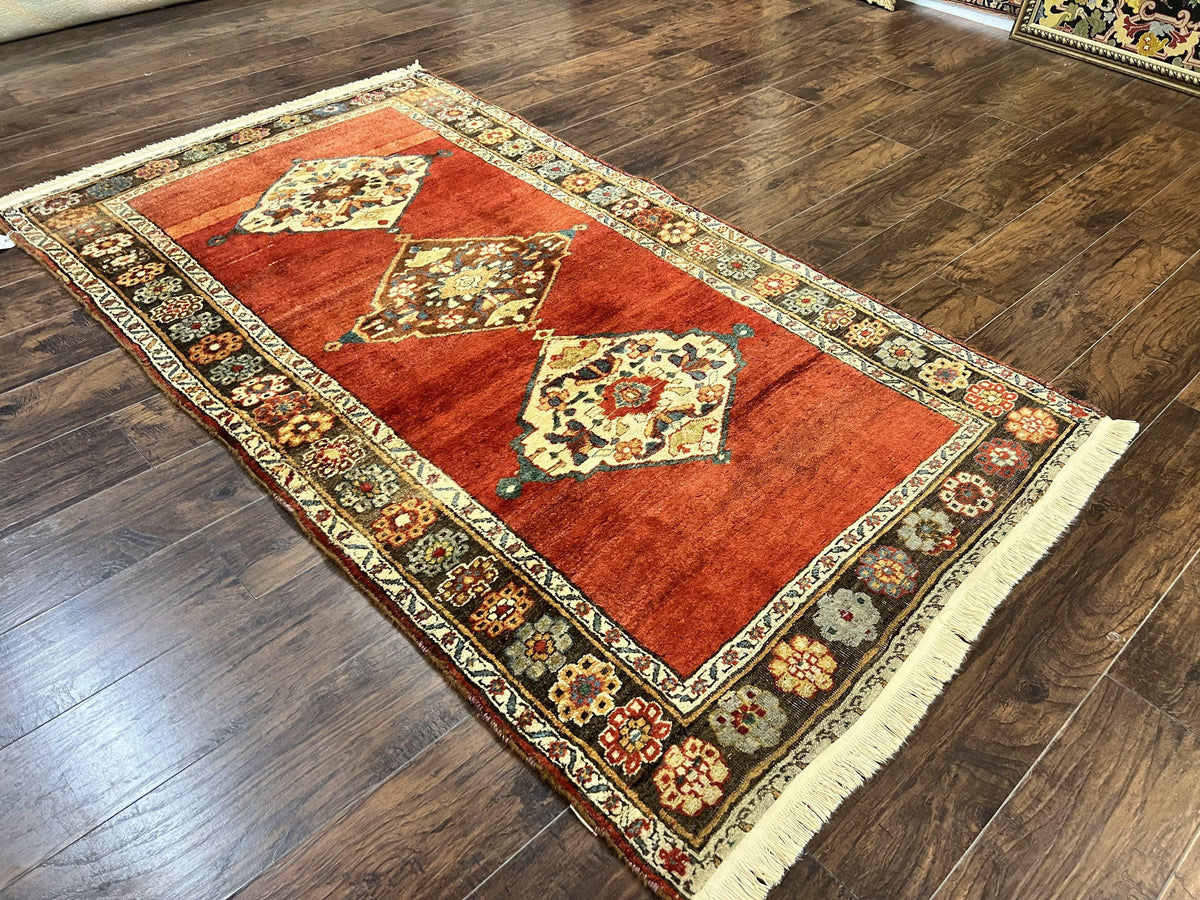 Antique Persian Bidjar Rug 4x8, Triple Medallions, Handmade Oriental Carpet, 1920s Rug, Wool Rug, Red - Jewel Rugs, view 2