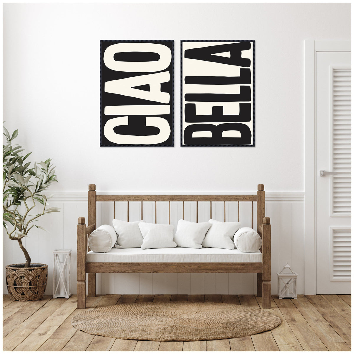Ciao Bella Typography Black and White 2 Piece Framed Canvas Wall Art Set by Lucky Guava