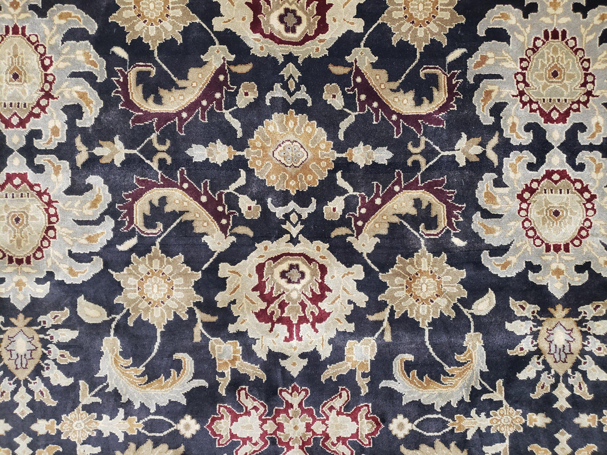 Indo Mahal Rug 8x12, Indian Sultanabad Handmade Area Rug, Vintage Hand-Knotted Wool Black Floral Traditional Oriental Dinning Room Rug - Jewel Rugs, view 5