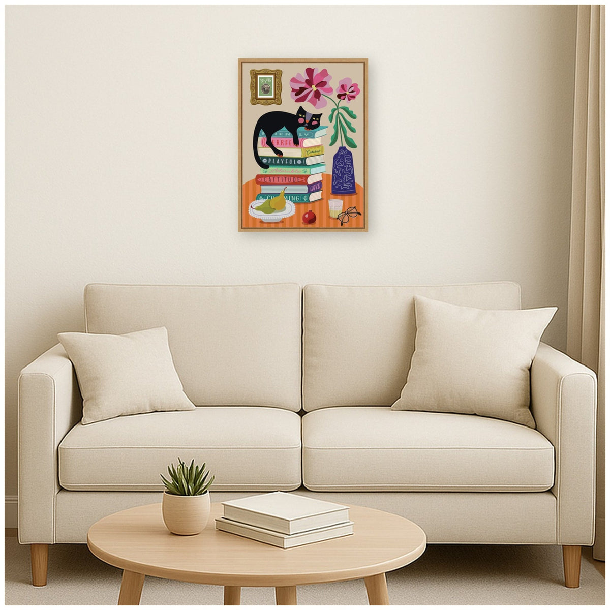 Still Life With A Cat by Rachel Lee 3 Birdies Studio Framed Canvas Wall Art Print