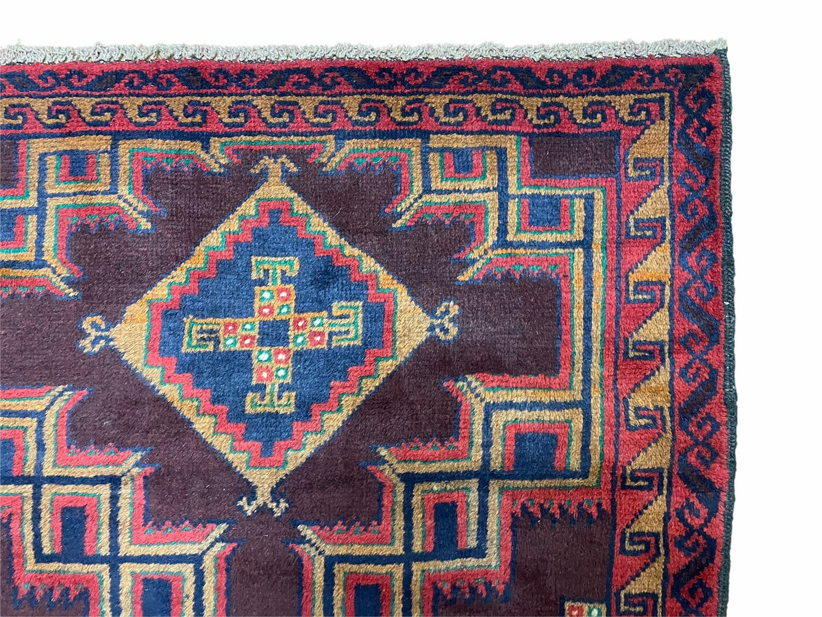2'11" X 4'6" Vintage Handmade Tribal Wool Rug Balouchi Rug Afghan Rug Geometric - Jewel Rugs, view 7