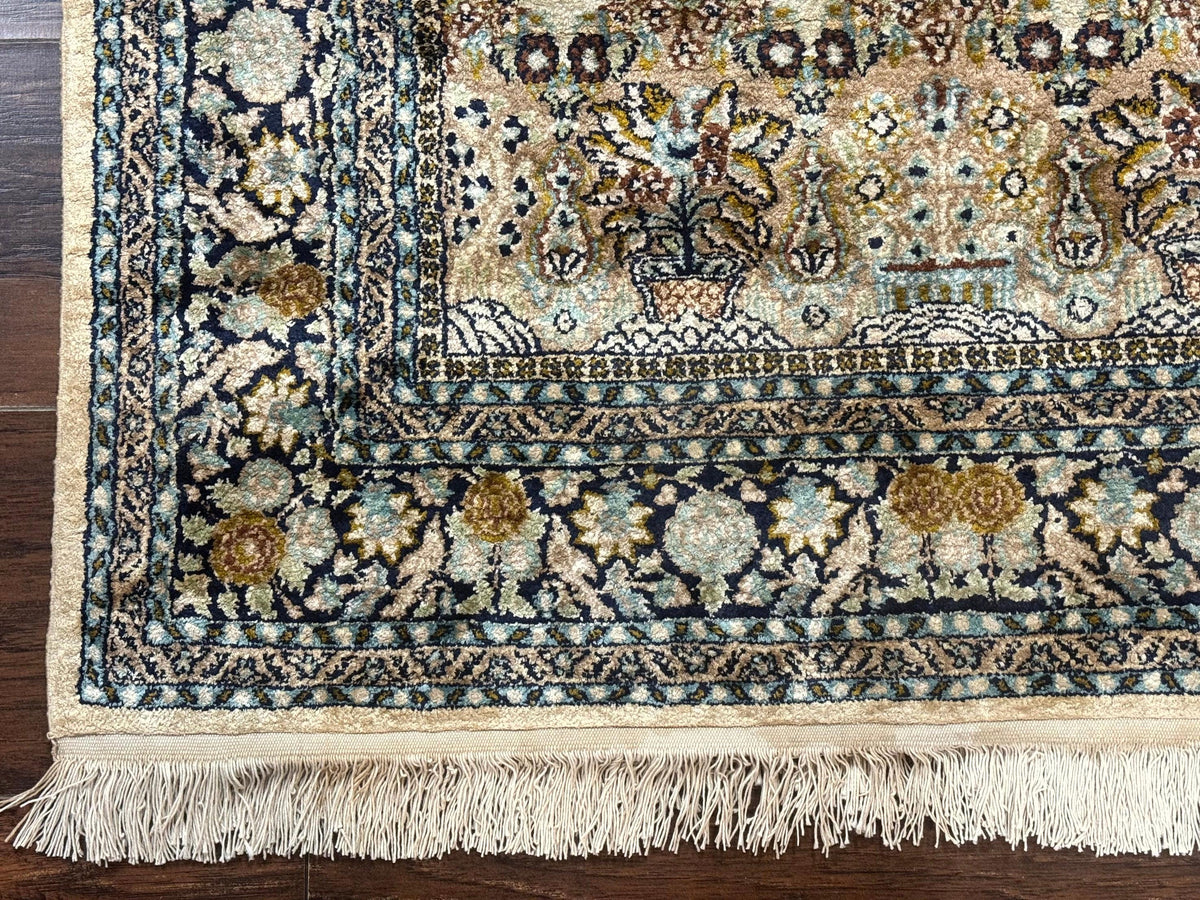 Silk Indian Kashmiri Rug 3x4, Very Fine 400 KPSI, Silk Prayer Rug, Handmade - Jewel Rugs, view 9