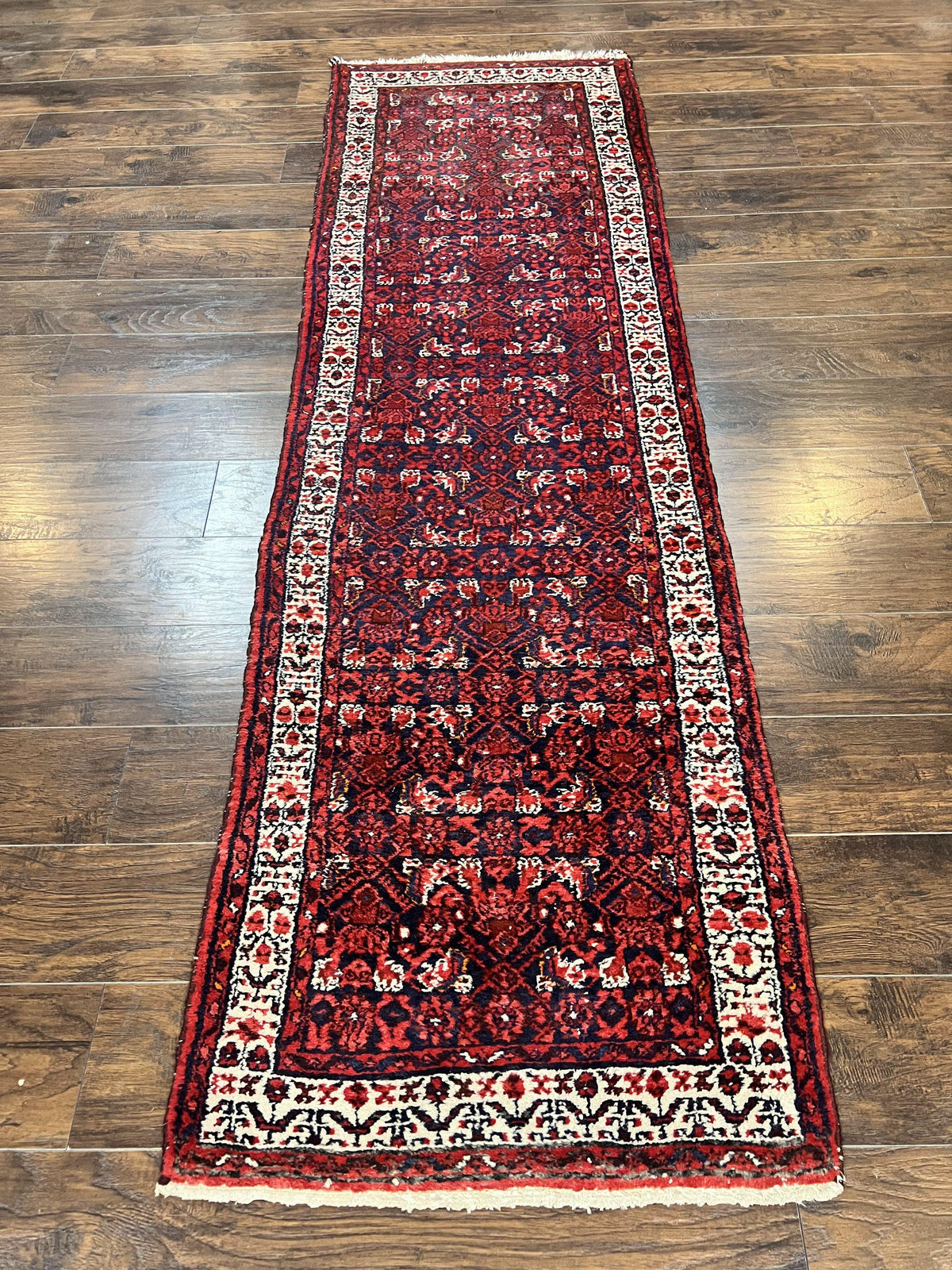 Persian Tribal Runner 3 x 9, Hamadan Dargazin Rug, Dark Blue and Red Wool Hand Knotted Hallway Rug, Vintage Antique Oriental Runner, 9ft Long Runner, Herati - Jewel Rugs, view 2