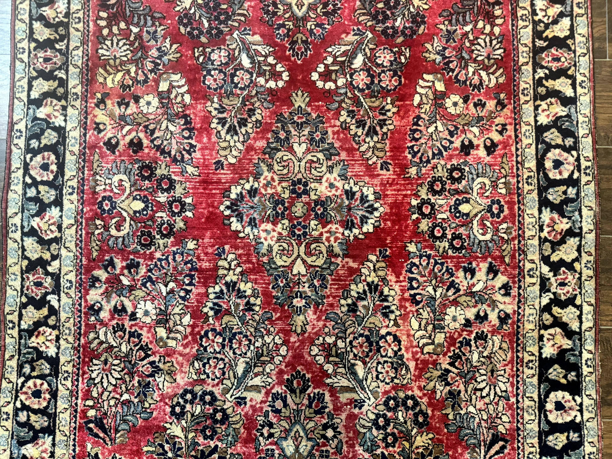 Antique Persian Sarouk Rug 4x7, Floral, Red 1920s Persian Wool Carpet - Jewel Rugs, view 5