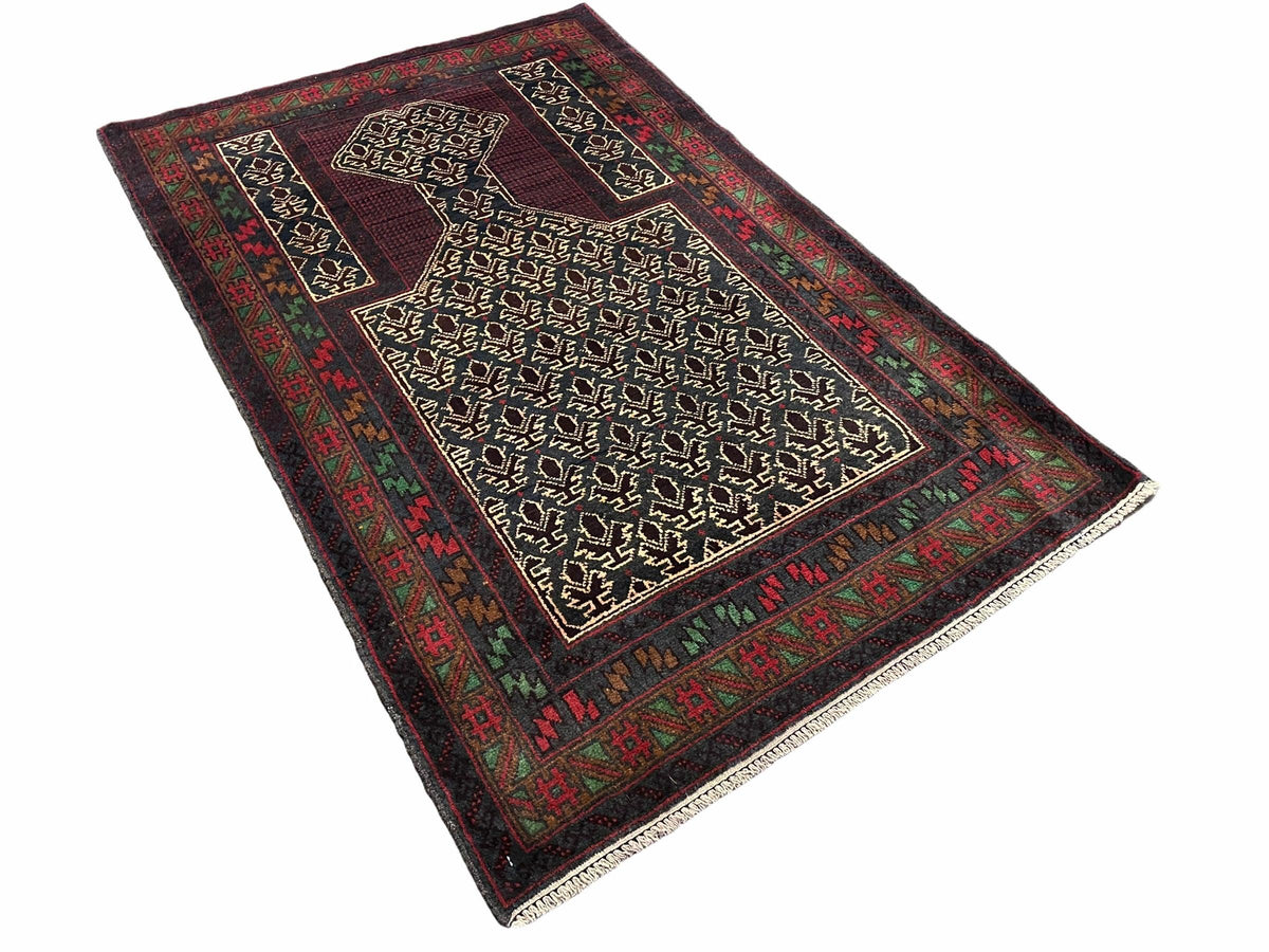 3x5 New Vintage Handmade Wool Rug Tribal Balouch Turkoman Prayer Rug Veggie Dyes - Jewel Rugs, view 3