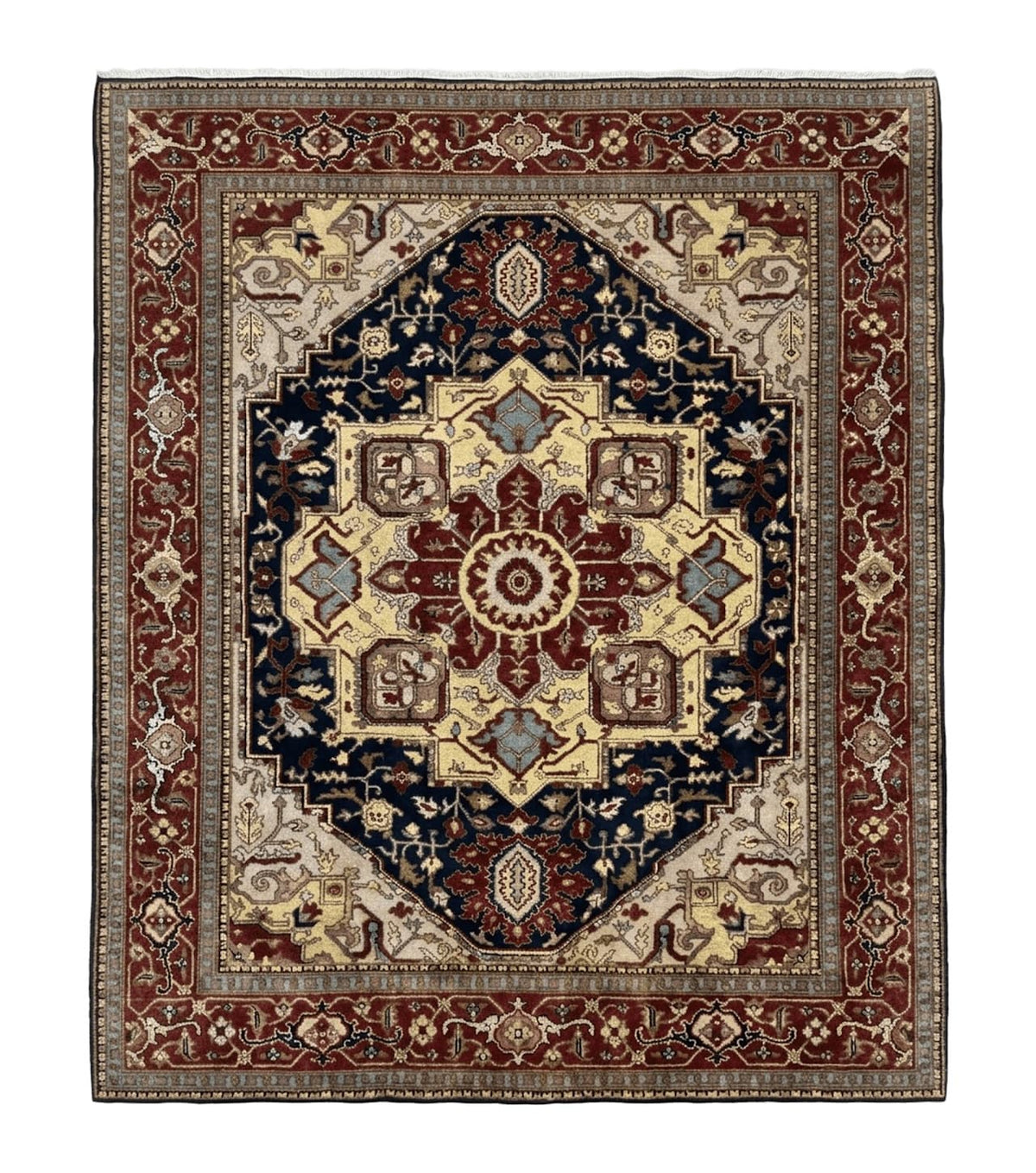 Indo Persian Heriz Rug 8x10, Geometric Medallion, Serapi Carpet, Wool Vintage Rug - Jewel Rugs
