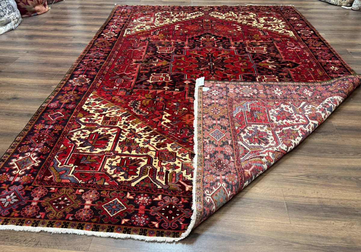 Persian Heriz Rug 8x11, Geometric Design, Red & Cream - Jewel Rugs, view 12