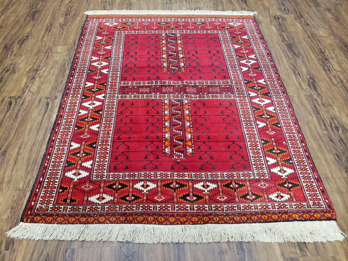 Antique Persian Turkoman Rug 4x5, Hatchli Tekkeh Ersari Red Tribal Rug, Handmade Wool Oriental Carpet, Four Seasons Rug - Jewel Rugs, view 2