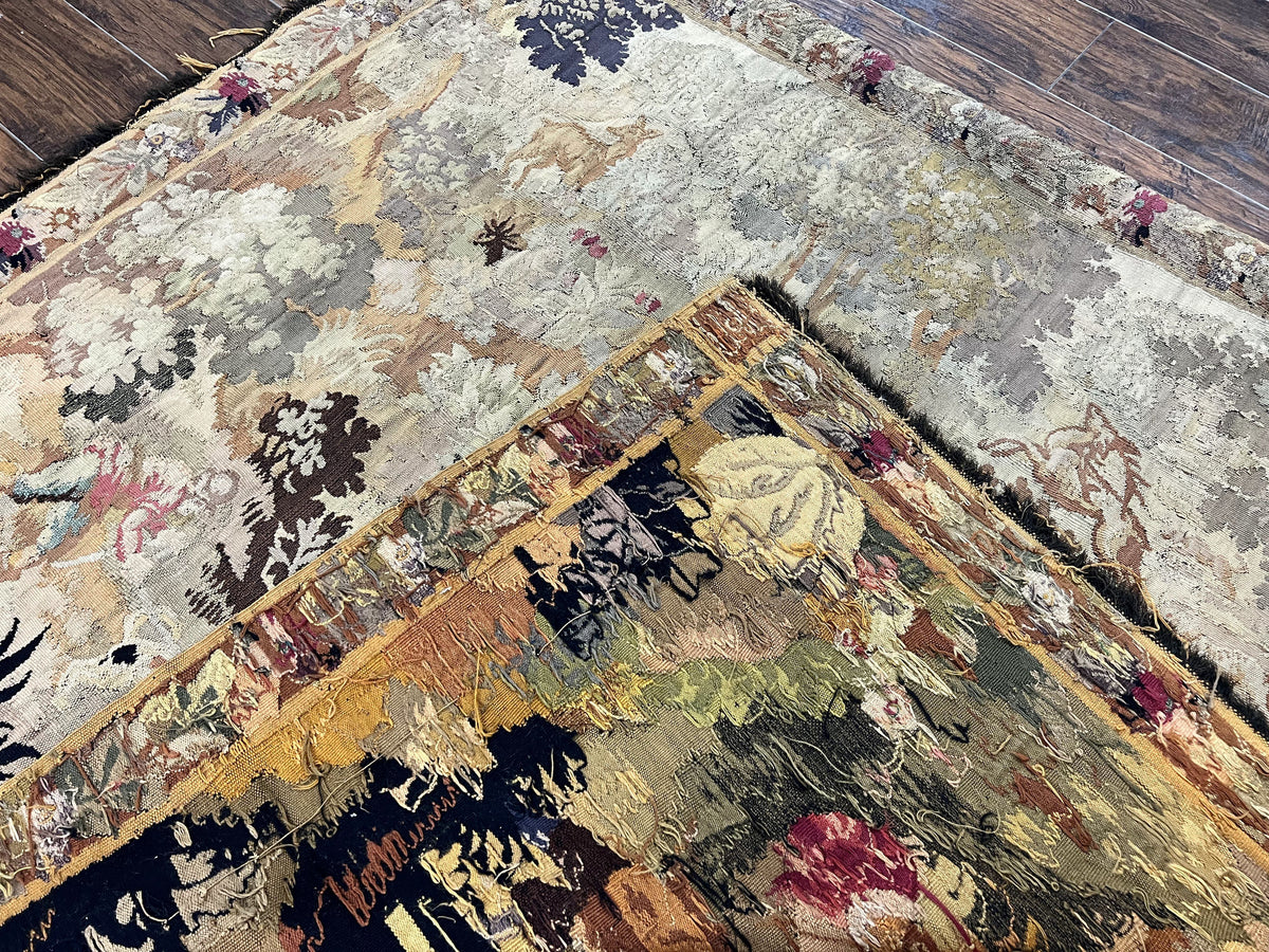 Antique French Tapestry 6x5 ft, European Handmade Wool Aubusson Weave Vintage Tapestry - Jewel Rugs, view 12