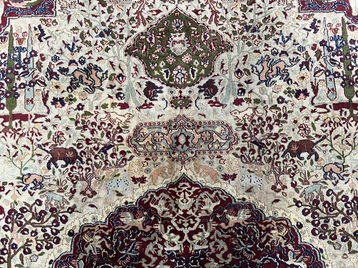 Rare Antique Indian Agra Rug, Early 20th Century Indian Carpet, Animal and Angel Motifs, Hunting Scene, Collectible Oriental Carpet, Wow - Jewel Rugs, view 4