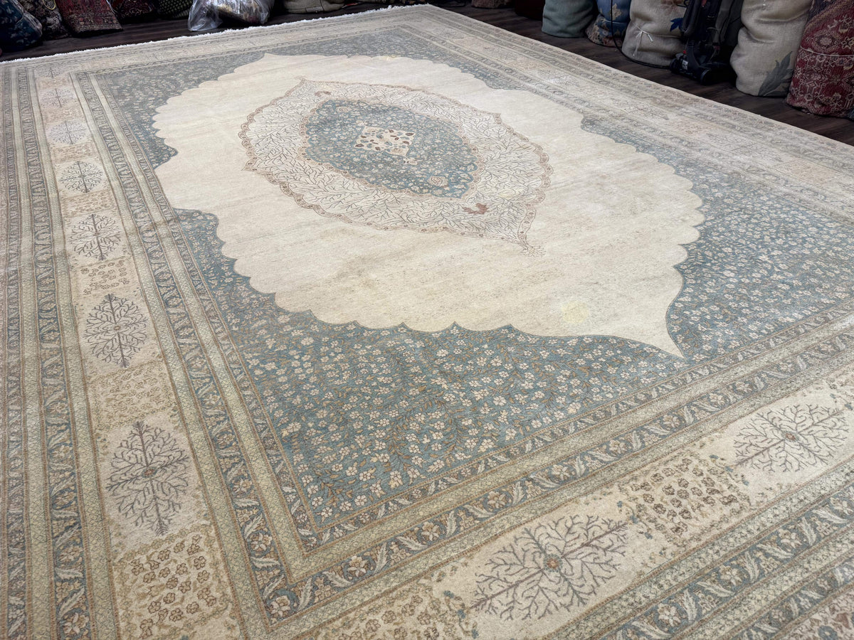 Palace Size Pak Persian Rug 12x18, Haji Jalili Design, Pakistani Carpet, Oat and Light Blue, Fine 260 KPSI - Jewel Rugs, view 12